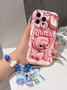 Disney Has Authorized, Phone Case - Chain Set, The Stitch Lilo & Stitch 3D Phone Case Plus A Silicone 3D Stitch Bracelet With Metallic Ring Removable Bracelet, Stitch And Angel Pattern, Compatible With Iphone17/16/15/14/13/12/11/XS/XR/X Plus Pro Max, A Stylish Cartoon Phone Case, The Perfect Gift Choice, Phone Protection, Durable Phone Cover, Great Gift For Friends And Family. - 白色 - 查看 4