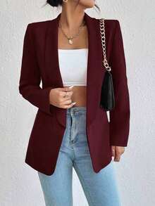 Chaqueta de traje informal con solapa verde con estampado de frutas, abotonadura sin abrochar, estilo suelto y casual, para primavera y otoño, versátil para el trabajo y el día a día, con un estilo maduro y ligero - Burdeos - Ver 3