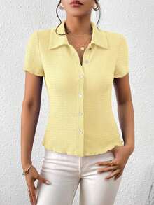 Frenchy Camiseta unicolor con botón delantero - Amarillo - Ver 3