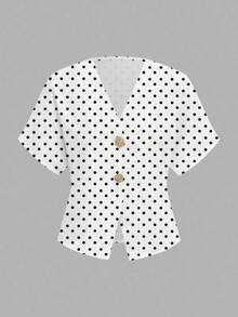 Camisa blanca sólida con mangas de murciélago, doble botonadura y frente abierto elegante - Blanco 4 - Ver 4