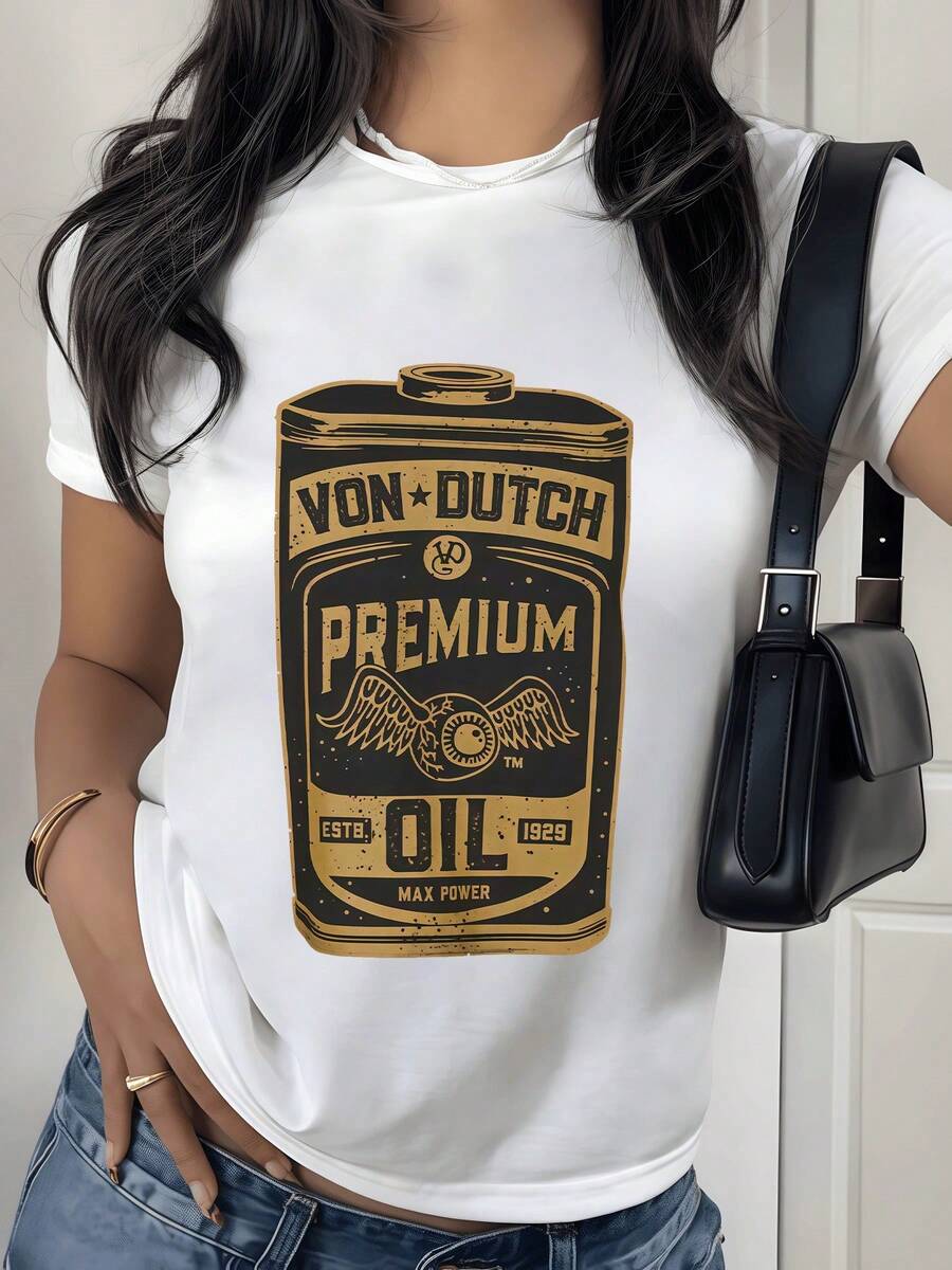 Símbolo de un envase metálico antiguo que representa energía libertad y espíritu rebelde con alas que evocan movimiento y fuerza poderosa camiseta de mujer casual moderna para uso diario elegante y cómoda - Blanco - Ver 1
