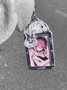 1 Set Cute Rock Cat Card Holder PVC Idol 3-Inch Card Holder Storage Protection Card Frame Pendant - A - View 9