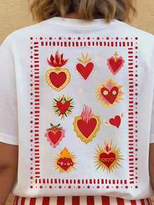 Camiseta de mujer, camiseta gráfica de manga corta de estilo casual de calle, top de verano lindo - Blanco 7 - Ver 3
