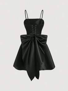 Vestido de tirantes elegante de unicolor y simple para uso diario de mujer - Negro - Ver 2