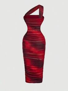 Vestido sin mangas con volantes asimétricos vintage para mujer - Burdeos 2 - Ver 2