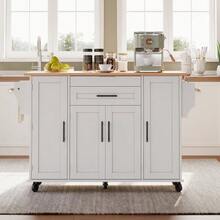 120*45 Cm, Mobile Kitchen Island, Kitchen Trolley, Worktop Extendable Up To 70 Cm, Hidden Cutlery Drawer, Adjustable Shelves, Spice Rack And Towel Rack, Suitable For Kitchen, Dining Room Or Living Room. - White - View 5