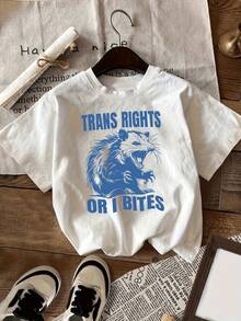 TRANS RIGHTS Women's Casual Short Sleeve Hedgehog Print T-Shirt, Round Neck Leisure Top, Suitable For Summer And Spring, Women's Clothing. Y2k T-Shirt - 黑色 - 查看 10