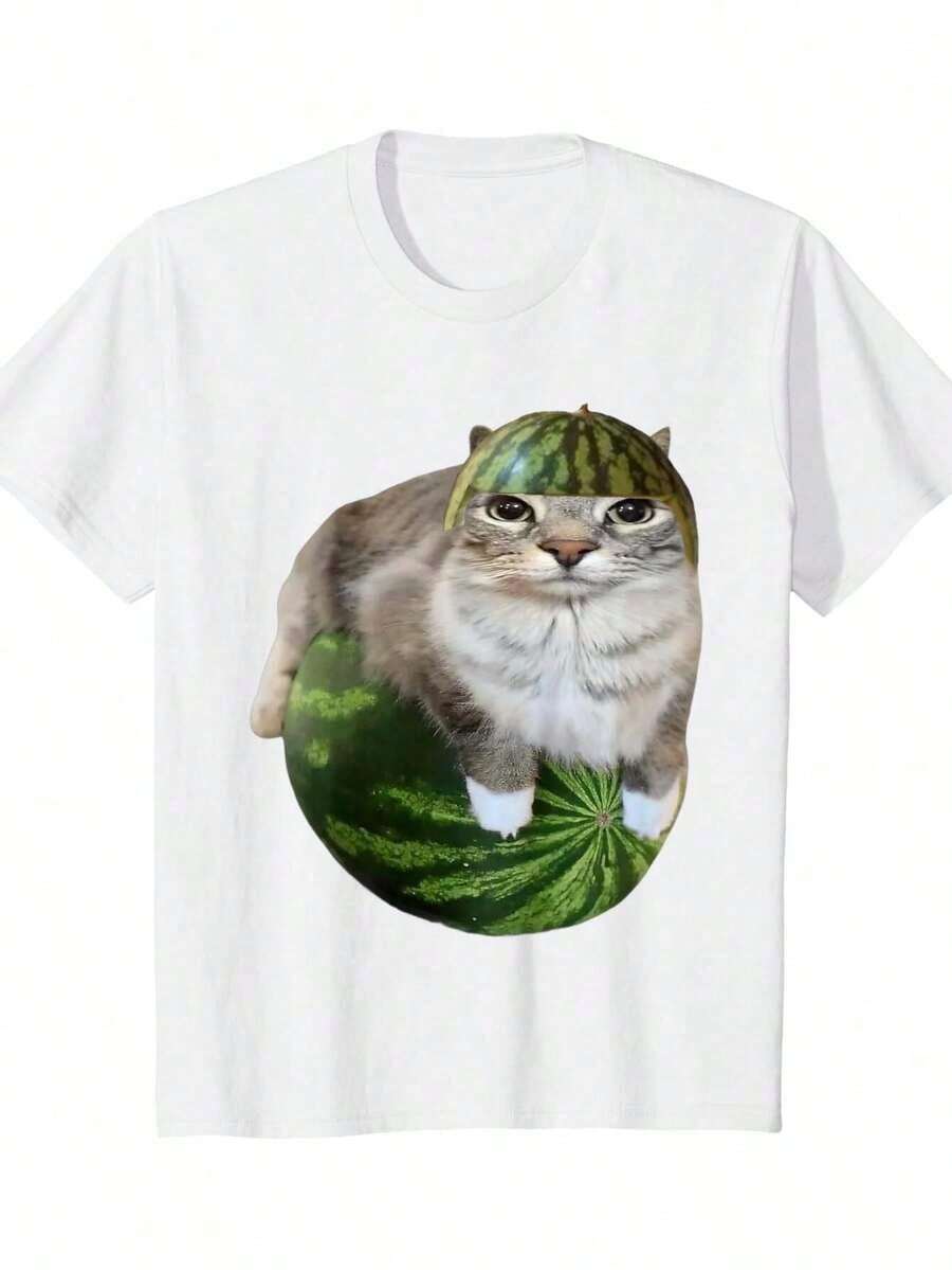 Camiseta con meme divertido de gato sandía para hombres y mujeres, estilo vintage, camiseta Genz Dank, camiseta unisex, regalo para amantes de los gatos, camiseta con memes de gatos tontos, camiseta irónica, camiseta graciosa, regalo para mujeres y hombres, camiseta de gato sandía. - Blanco - Ver 1