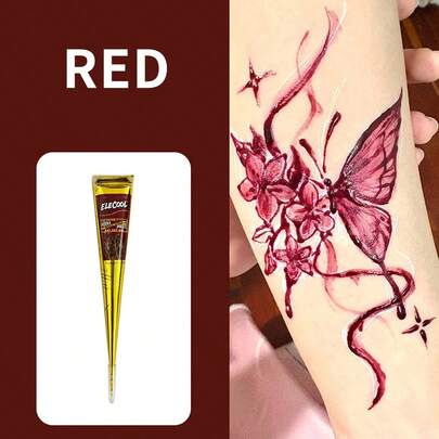 Kit de tatuaje de henna disponible en múltiples colores, 12 plantillas reutilizables aleatorias | Pasta de mehndi natural premezclada para arte corporal temporal | Resistente al agua, a las manchas y de larga duración | Kit de bricolaje adecuado para principiantes para fiestas, festivales, Halloween y bodas