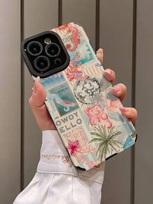 Resort Style 1pc Summer Coconut Tree Pattern Vertical Faux Leather Shockproof Anti-Fingerprint Phone Case, Compatible With Apple And Models - Multicolor - View 4