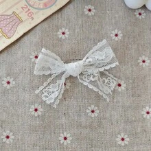 Kẹp tóc nơ ren trắng ngọt ngào, kẹp tóc mái lệch kiểu công chúa, phụ kiện tóc đuôi ngựa đôi. - kẹp tóc nơ ren - Xem 7