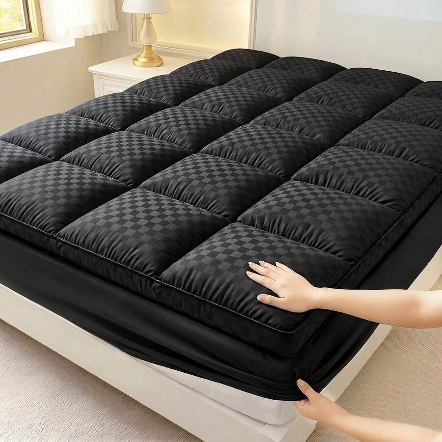 Extra-Thick Mattress Cover With Cushioning Layer - Spill-Proof & Stain-Resistant Bed Topper, Machine Washable Breathable Suitable For Bedrooms, Dorm Beds, Rooms, Care - Fit For All Mattresses,Polyester: 85.00%; Memory Foam: 15.00% - Black - View 1