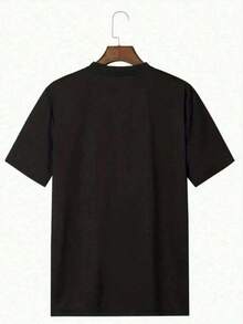 Playera mujer algodón 100% negra con estampado gráfico de mariposa rosa, diseño casual de manga corta, cuello redondo, estilo cómodo y transpirable para uso diario - Negro - Ver 2