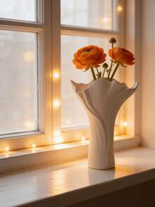 1pc White Vase With Ruffled Texture, Suitable For Living Room, Bedroom, Office, Dining Table, Window Sill, Entrance, Wedding Centerpiece Decor, Modern Minimalist Home Decor - Multicolor - View 6