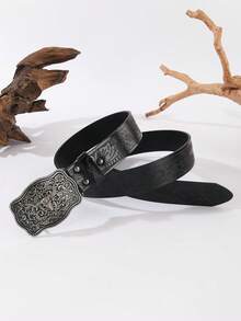 1 chiếc thắt lưng cao bồi miền Tây đa năng, dập nổi hình đầu bò, unisex, phong cách thường ngày, boho, da PU, trang trí đinh tán, bền, thời trang, hàng ngày, trẻ trung, sành điệu, thích hợp cho Ngày Valentine, làm quà tặng, cho người yêu, ngoài trời, đi học, cho bé gái, bé trai, Halloween, Giáng sinh, thắt lưng unisex dùng được cả bốn mùa - màu đen - Xem 17