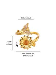 1pc Sweet Butterfly & Sunflower Rotating Ring, 18K Gold Plated Open Band, Interesting Design Jewelry, Daily Wear & Gift - Multicolor - View 6