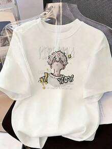 Short-Sleeve T-Shirt With Urban And Anime Style, Fashionable Short-Sleeve T-Shirt For Spring And Summer 2026, Made In Mexico, 180 Grams. Cartoon Print, Couple Design, Suitable For Indoor Or Outdoor Wear. Crew Neck, Unisex, Ideal For Office And Leisure. One-Pack. - WH-P631577SLNDXZGY488 - 查看 2