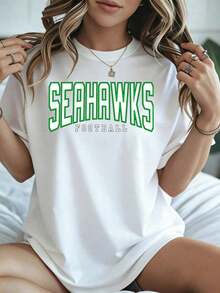 Camiseta de Fútbol Americano de los Seahawks Blanca para Mujer, Ropa Casual de Verano, Top de Moda con Espíritu de Equipo para Uso Diario - Blanco - Ver 1