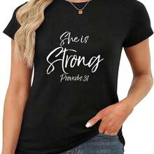 Playera de mujer 100% algodón manga corta holgada frase religiosa verano - Negro - Ver 6