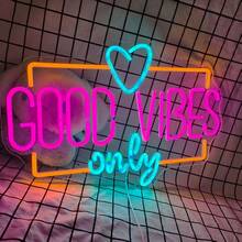 1个“Good Vibes Only”霓虹灯，卧室/宿舍氛围灯，USB供电 - 玫紅,冰藍,黃 - 查看 4