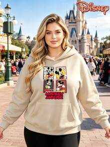 Official Disney Licensed 250G 4-Panel Mickey Mouse Print Hoodie, Women's 100% Polyester, Fall & Winter Style, Ideal For Commuting, Daily Office & Casual Wear, Perfect Gift For Wife & Girlfriend - Màu be - Xem 1