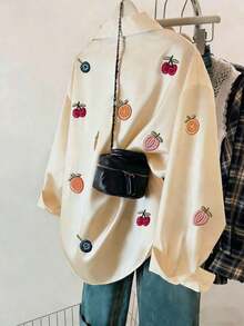 Camisa casual de manga larga con botones delanteros y bordado de frutas - Multicolor 4 - Ver 2