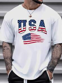 T-shirt da uomo con stampa della bandiera americana, girocollo a maniche corte, in tessuto a maglia casual per tutti i giorni e il fine settimana, vestibilità regolare, estiva, 170 g/m² - JT6219 - Bianco - Visualizzare 1