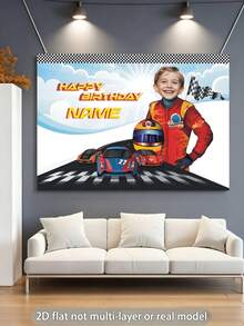 Customizable Photo Name Racing Theme Birthday Backdrop, Black White Flag Decor Design, Racing Theme Birthday Party Cake Smash Photography Props, Vinyl Material, 18th Birthday Decoration, Grand Prix Party - Multicolor - View 3