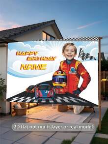 Customizable Photo Name Racing Theme Birthday Backdrop, Black White Flag Decor Design, Racing Theme Birthday Party Cake Smash Photography Props, Vinyl Material, 18th Birthday Decoration, Grand Prix Party - Multicolor - View 4