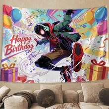 1pc S-Pider-Man Miles Morales Birthday Backdrop, Cool Music Style Happy Birthday Party Banner,Spider-Verse Themed Party Decor Tapestry, Aesthetic Ins Style Birthday Photo Booth Prop, High Definition Print Party Decoration Backdrop Cloth,Themed Birthday Party Backdrop,Cartoon Character Tapestry,The Perfect Gift For Family And Friends, Birthday Party Decoration,Holiday Decoration, Decoration Themed Perfect Gift,For Bedroom Living Room Corridor, Wall Art, Wall Decoration, Room Decoration - Nhiều màu-A - Xem 3