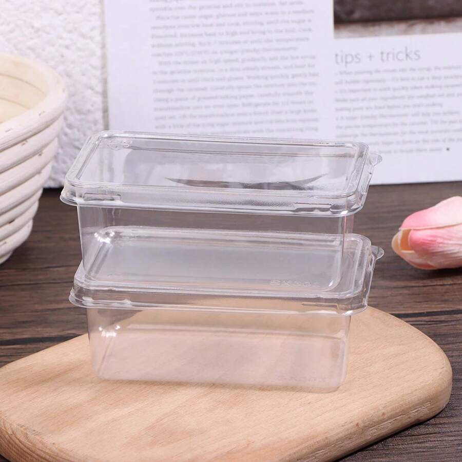 10 Cajas Transparentes para Postres con Tapas, Contenedores de Plástico con Bisagras para Llevar, Cajas de Embalaje para Alimentos, Pasteles, Galletas, Ensaladas - Marrón - Ver 1