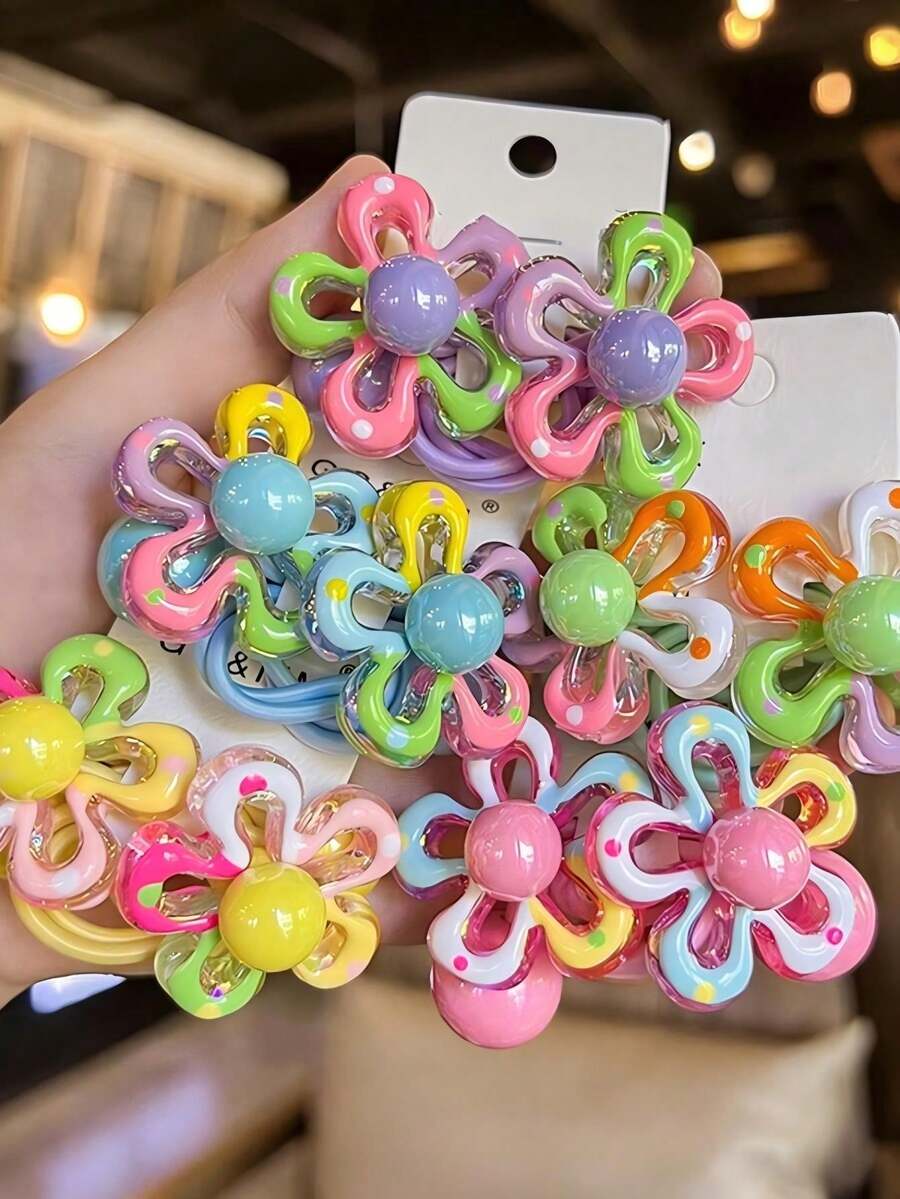 5pcs/1pc Set Summer Cute Candy Color Hair Ties, Colorful Cartoon Flower Hairbands, High Elasticity Non-Damaging Hair Accessories For Daily Use And Ponytails - Multicolor - View 1