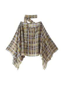 Top Poncho Xadrez Sem Mangas Moda Feminina Verão - Multicolorido - Visão 5