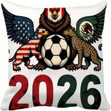 1 pièce Housse de coussin décoratif carré en peluche douce de style match de football 2026, avec fermeture éclair invisible, convient pour la chambre du joueur, le canapé, la voiture, la chambre à coucher, la décoration de la fête du match de football, 45X45cm, sans rembourrage, motif unilatéral - Multicolore - Voir 1