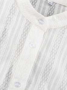 Vestido corto francés 2026, cuello alto con lazos, manga larga con volantes, estilo elegante - Blanco - Ver 7