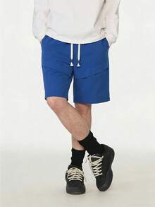 Men's Summer Casual Loose Fit Drawstring Waist Straight Leg 5-Inch Shorts, Versatile For Sports, Commute And Daily Wear - Blue - View 2