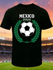 Hombres 002 | | Fútbol | Camiseta deportiva con el logo del fútbol en los colores de la bandera mexicana, con la impresión "MÉXICO 2026", ideal para los aficionados al fútbol que desean mostrar su apoyo en futuros eventos deportivos. - Negro - Ver 6