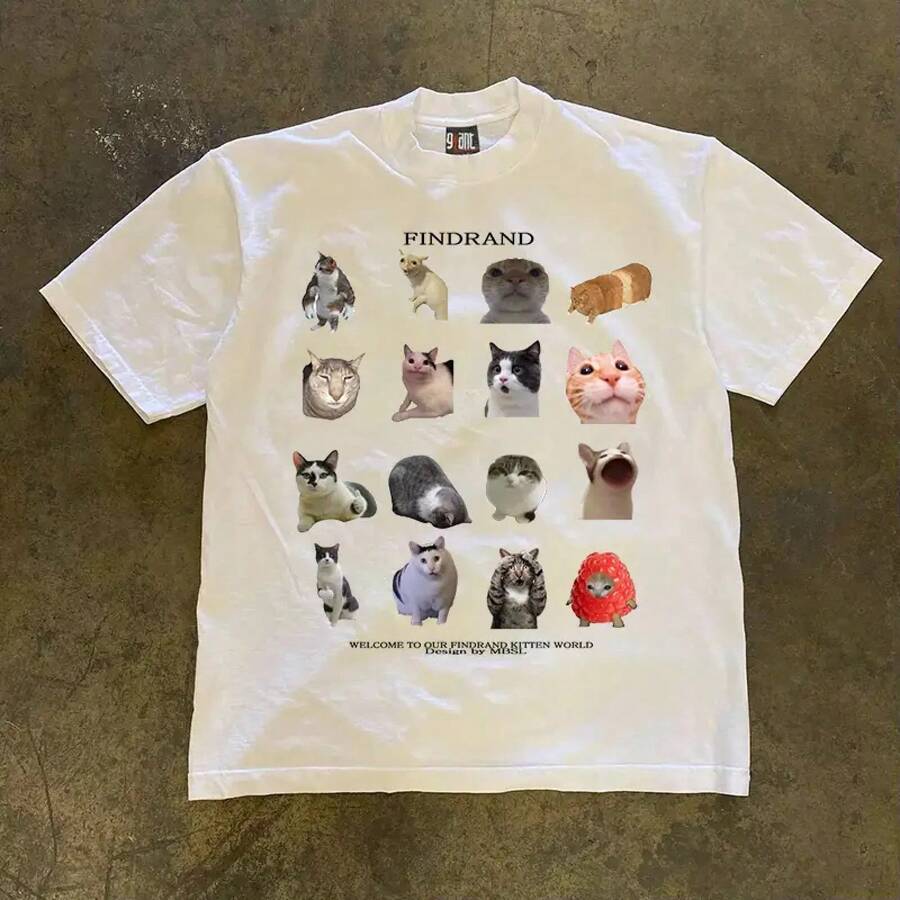 S-4XL Unisex Camiseta de con Estampado de Gato para Estudiantes - Estilo Relajado y Moderno" S0034 - Blanco - Ver 1