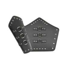 3pcs Men's Medieval Knight PU Leather Bracers Warrior Gladiator Gothic Rivet Shoulder Armor With Arm Guards Set,Halloween - Black - View 3