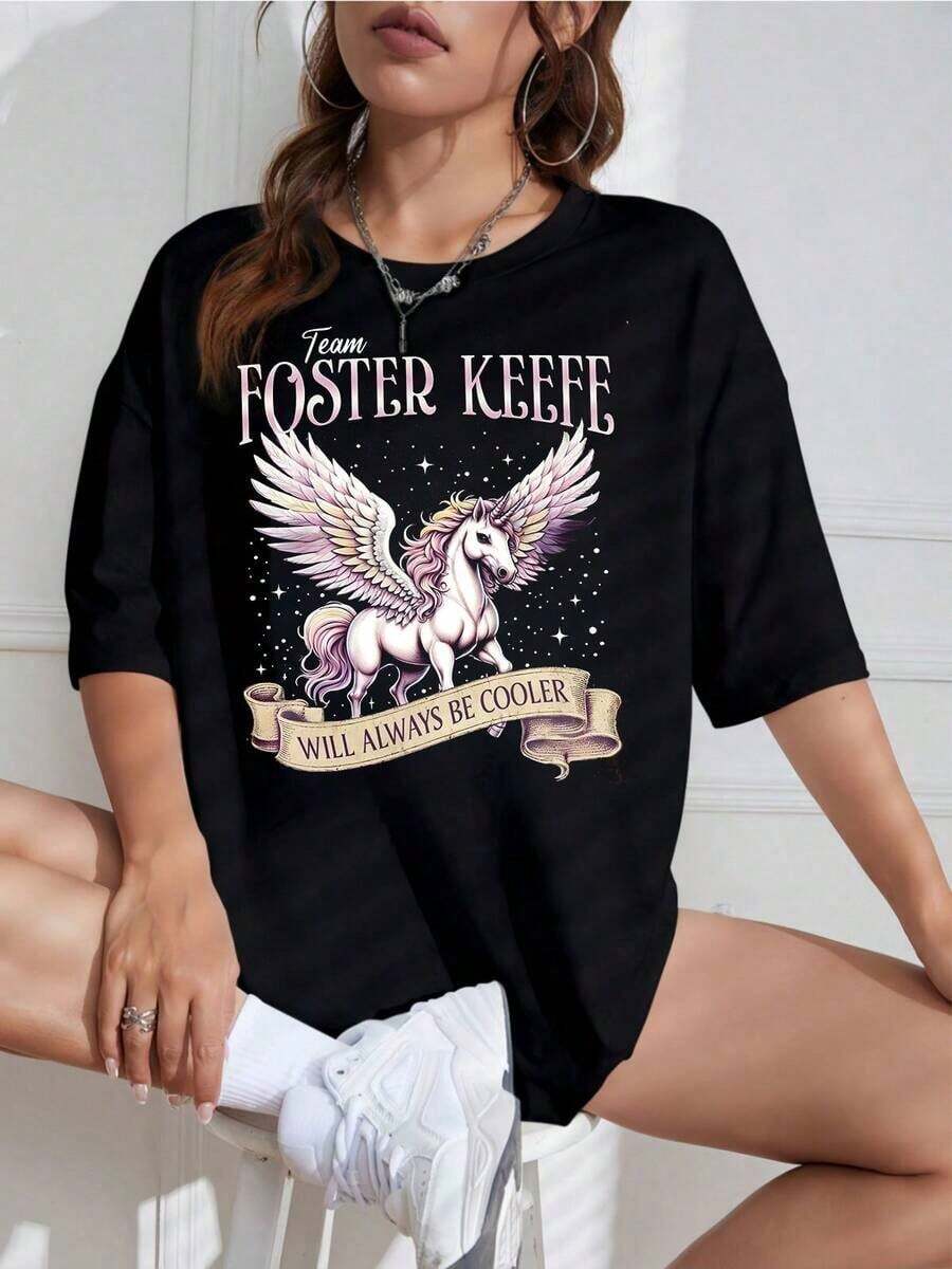 Camiseta Negra Mujer con Gráfico de Dibujos Coloridos, Estilo Juvenil - Blanco - Ver 1