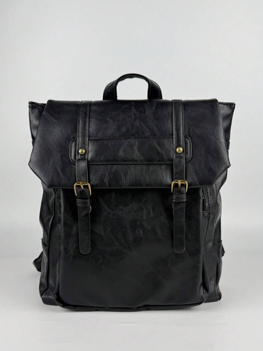 JIANSHANGGUSHI Women's Retro Fashion Backpack, With Multi-Pocket Decor Design, Versatile For Commuting - Black - View 1