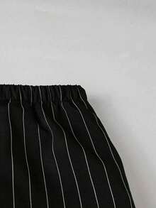 Pantalones casuales holgados de talle alto con rayas para mujer - Blanco y Negro - Ver 4