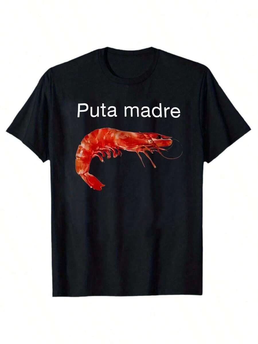 T-shirt con estampado de camarón travieso y cómico para hombres, adecuado para deportes al aire libre durante todo el año, diseño neutro para fiestas y reuniones - Negro - Ver 1