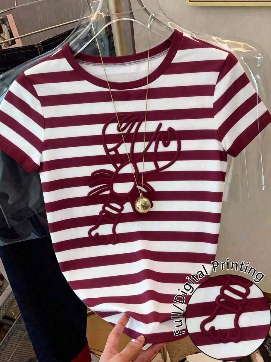Camiseta de mujer de manga corta con cuello redondo, estampado floral y de uso versátil - Multicolor 4 - Ver 1