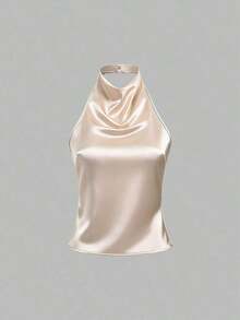 de unicolor con cuello halter, versátil para uso diario - Albaricoque - Ver 1