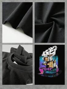 Barco navegando entre nubes y aves simboliza libertad y aventura con colores vivos que evocan atardeceres oceánicos camiseta de mujer  casual cómoda ideal para uso diario y estilo moderno - Negro - Ver 4