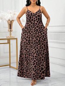 Lady Vestido largo con estampado de leopardo para mujer, estilo bohemio, sin espalda, holgado, vestido maxi suelto sin tirantes para cumpleaños, eventos, vacaciones, vestidos casuales, vestidos boho/bohemia/boho, top halter, ropa africana para mujer - Rosa - Ver 4