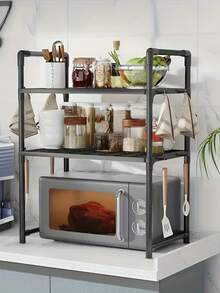 1pc Microwave Oven Rack With Hook, Black & White Options, Expandable - Vertical Countertop Storage Rack, Suitable For Toaster, Air Fryer, Easy To Install, Sturdy Metal Structure, Space-Saving Design - Microwave Oven Rack - View 15