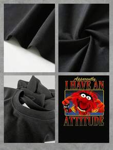 Gráfico divertido muestra un monstruo rojo con expresión energética y frase humorística que transmite confianza y rebeldía camiseta de mujer  cómoda casual ideal para expresar personalidad auténtica - Negro - Ver 4