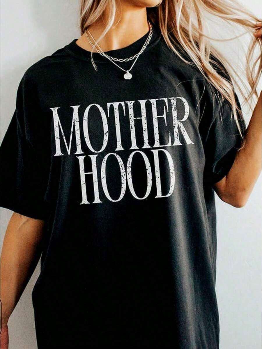100% cotton Camiseta de Mamá, Camiseta de Maternidad, Camiseta con Estampado Gráfico Oversize para Mamá, Camiseta de Maternidad, Camisetas Divertidas con Estampados Gráficos para Mujer, Cuello Redondo, Camisetas Casuales Holgadas - Negro - Ver 1